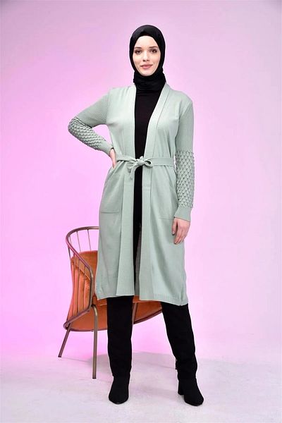Esin Işık Large Size Cardigan is Hijab Women's Mother Long Jacket
