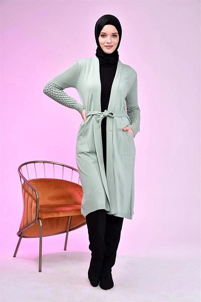 Esin Işık Large Size Cardigan is Hijab Women's Mother Long Jacket