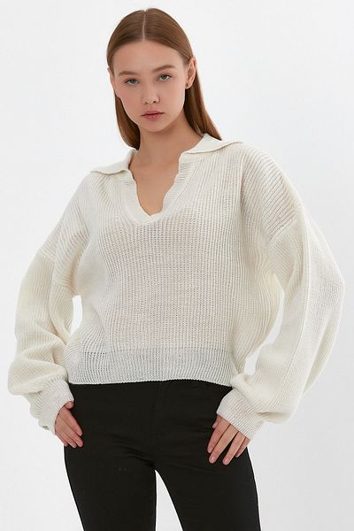 ALEXANDERGARDI Balloon Sleeve Polo Collar Sweater (b22-5756)