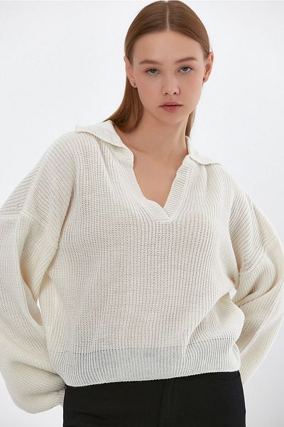 ALEXANDERGARDI Balloon Sleeve Polo Collar Sweater (b22-5756)
