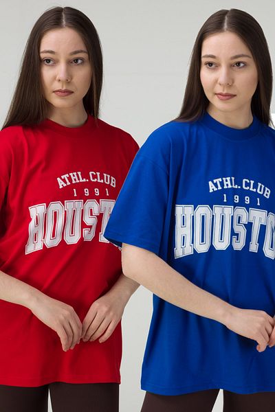 MODAGEN Unisex Κόκκινο Μπλε μπλουζάκι 2 Πακέτο Houston Printed Oversize μπλουζάκι