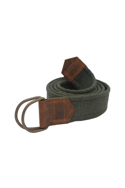 Anatolia Unisex 3-Piece Leather Detailed Green Brown Black Woven Tactical Sport Canvas Cloth Belt with Double D Buckle