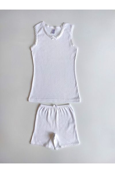 ÇebiKids Girl's 100% Cotton White Undershirt-Cuffed Panties Set