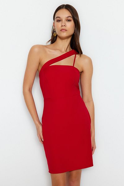 Trendyol Collection Piros aszimmetrikus galléros szőtt ruha TWOSS23EL01287