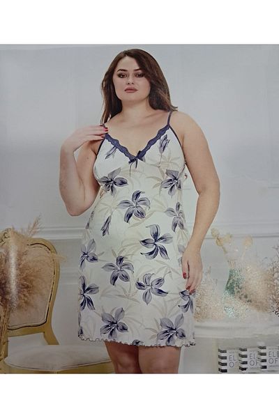 BAHHAR Women's Cream Plus Size Strappy Collar Lace Full Fit Soft Viscose Nightgown