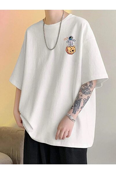 Machetta Футболка великого розміру унісекс білого кольору з принтом "Планета Галактика" з великою шиєю для екіпажу