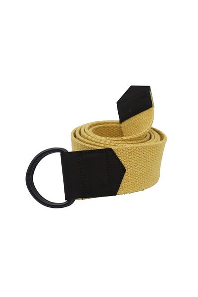 Anatoli Unisex Δερμάτινη Λεπτομερής Μαύρη Πόρπη D Διπλό Δαχτυλίδι Κίτρινο Υφαντό Tactical Sports Denim Canvas Ζώνη