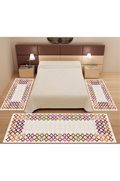 stylehome Dijital Baskılı 3 'lü Yatak Odası Halısı Yolluk Takımı ( 2 Adet 80x...