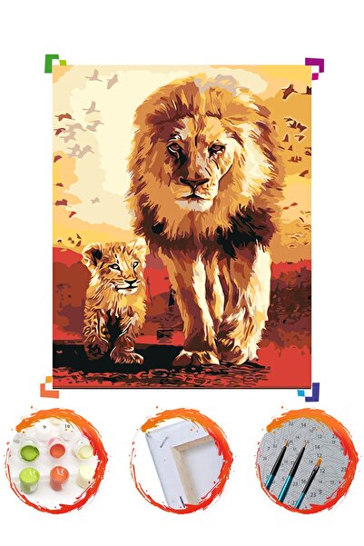 PlusHobby Sb93 - Aslan Kral Ve Yavrusu Sayılarla Boyama Seti 40x50cm Tuval