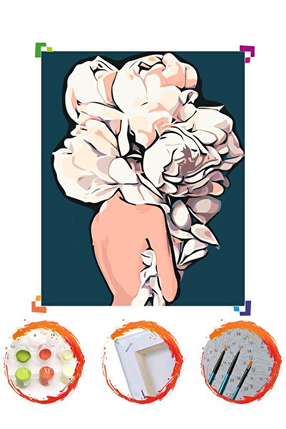 PlusHobby Plus Hobby Sb101 - Beyaz Çiçekli Kadın Sayılarla Boyama Seti 40x50c...