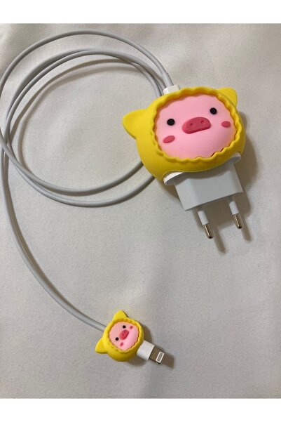 HappyCase Apple Yeni Nesil Şarj Başlık Ve Kablo Koruyucu Seti Yağmurluklu Pig...