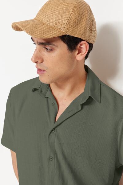 Trendyol Collection Khaki Color Textured Wrap Summer Shirt - Short Sleeve, Regular Fit Tmnss23Go00055