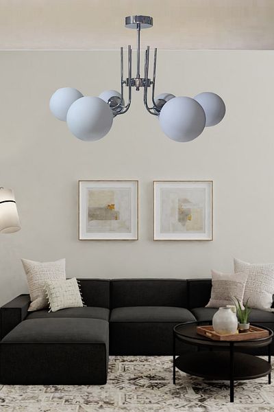 trend avize Modern Idil White Closed Glass Chandelier with Chrome Frame