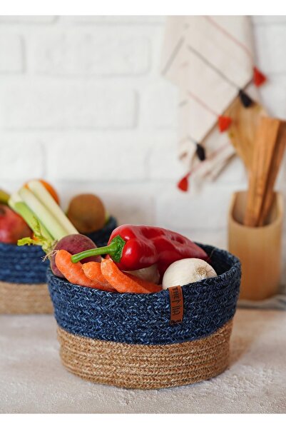 The Mia Spt0029 Στρογγυλό καλάθι από μπαμπού σε μπλε ναυτικό - 20x13 εκ.