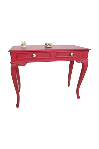 Evim Hizmet 120 Cm Çekmeceli Kırmızı Eskitme Dresuar Makyaj Masası
