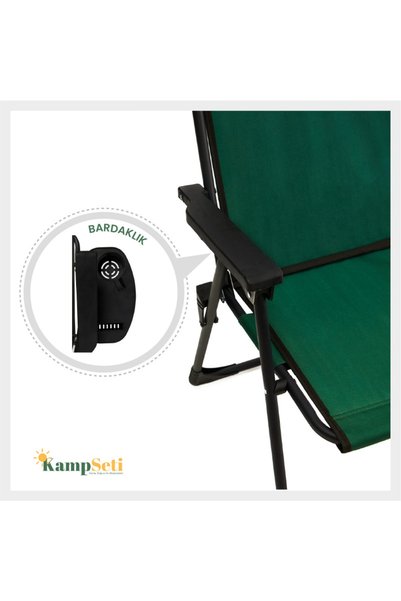 Genel Markalar Metal Katlanır Kamp Sandalyesi - Yeşil Piknik Plaj Balıkçı Sandalyesi Bardaklıklı-m1 Tek Kişilik 3