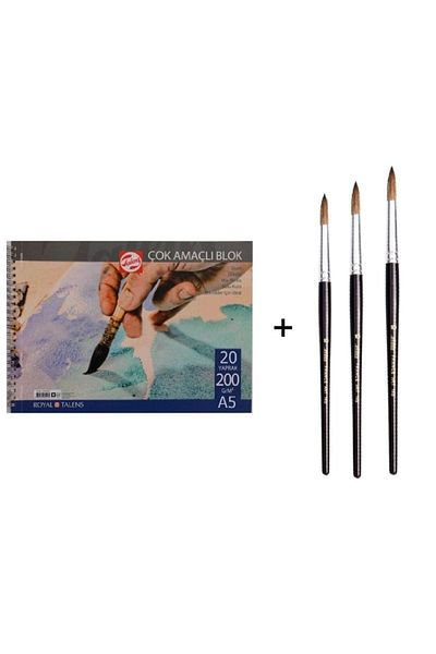 Pebeo Set de pensule pentru acuarelă 145 păr de ponei și caiet Talens A5 200gr