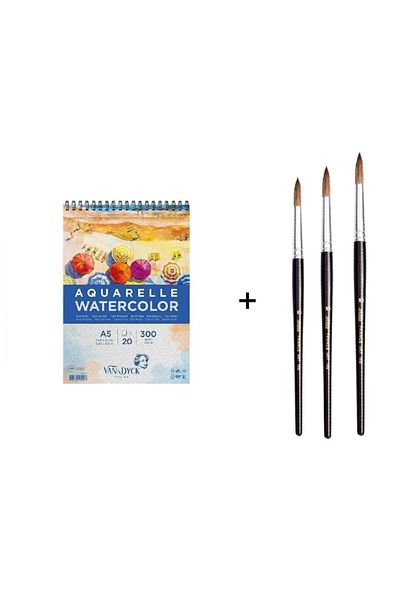 Pebeo 145 Set de pensule pentru acuarelă din păr de ponei și caiet Van Dyck A5 300 g