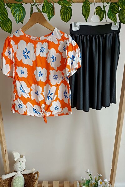 DFN Дівчача блузка з зав'язкою спереду та спідниця з плісированою шкіряною сп...