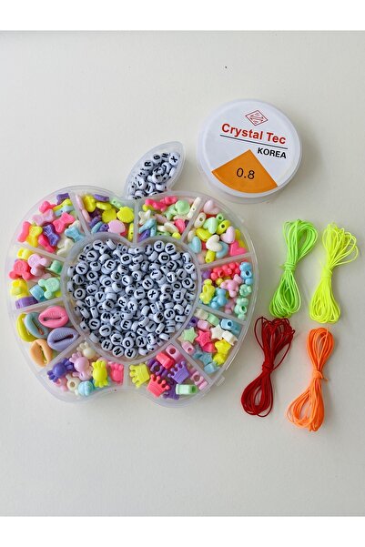 YAĞMUR BİJUTERİ No:159 Elma Kutu Çocuk Hobi Takı Yapım Seti Figür Ve Harf Boncuk Seti-3