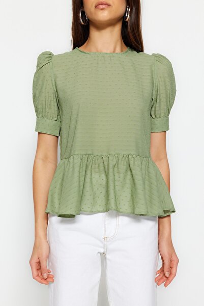 Trendyol Collection Bluză țesută transparentă cu mânecă cu balon de mentă TWOSS20BZ1684