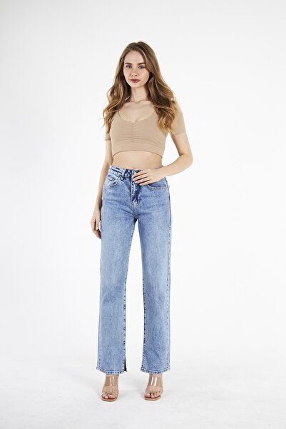 CRC JEANS Νέα Συλλογή (με ζώνη) Τζιν ίσιας γραμμής με λεπτομέρεια σκίσιμο στο...