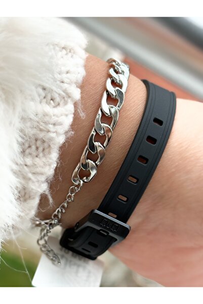 Q&Q Brand Black Silicone Band Small Case Numeral Wristwatch + Bracelet