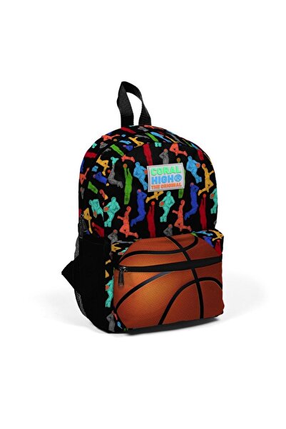 Coral High Minik Yuva Sırt Çantası Siyah Basketbol Desenli Iki Bölmeli 23345