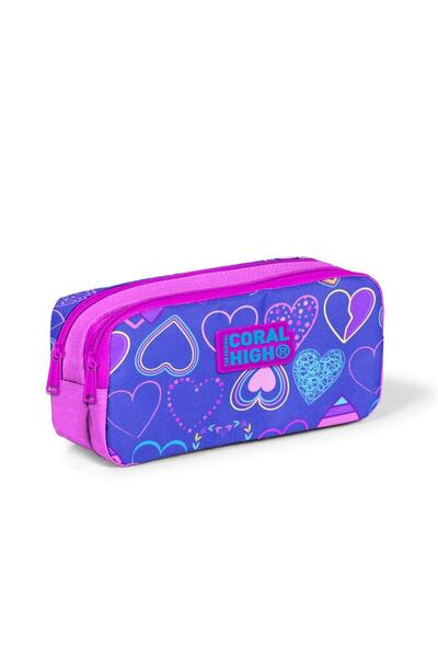 Coral High حقيبة أقلام رصاص منقوشة على شكل قلب باللون الوردي الفاتح للأطفال 2...