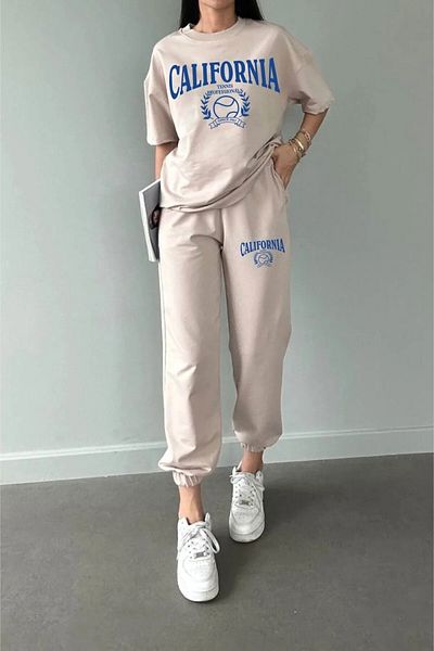Keywest Summer California Tennis Printed Oversize Bottom Top Unisex Tracksuit Set