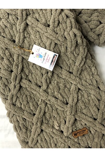 Gümüş Düğme Puffy El Örgüsü Bebek Battaniyesi Baklava Model 90 x 90 cm