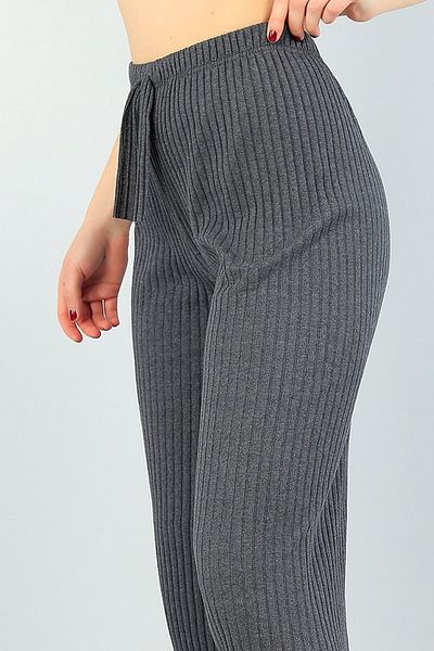 FEBİHA Women's Anthracite Gray Corded Camisole Comfortable Fit Trousers