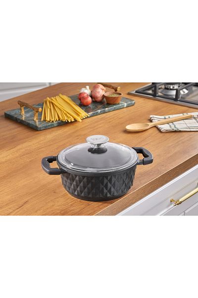 Taç Bella Glass Lid Cast Βαθιά Κατσαρόλα 24 cm Μαύρο