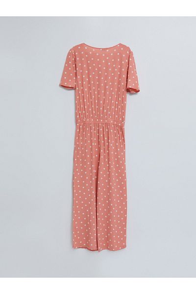 LC Waikiki Double Breasted Collar Polka Dot Short Sleeve Viscose Women's Jumpsuit Mother Girl Combination