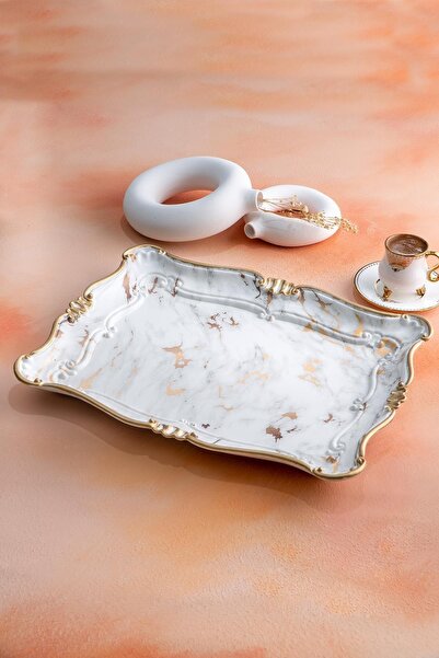 ACAR Sultan Mermer Desen Sunum Tepsi - 42 Cm