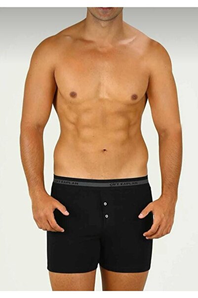 Çift Kaplan Erkek Elastanlı Biyeli Siyah Boxer Şort 0880 3'lü Paket