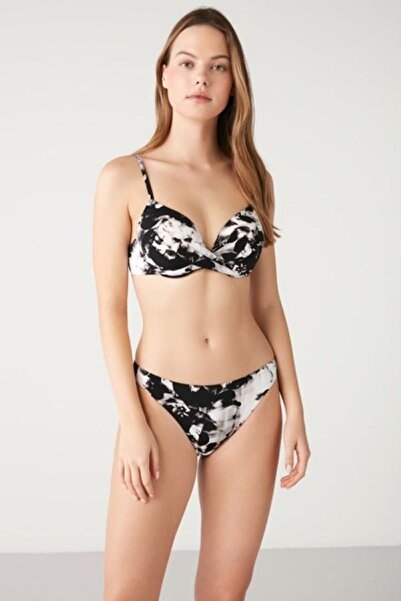 Kom Arkadan Bağlamalı Kaplı Kelabunca Desenli Dolgulu Bikini