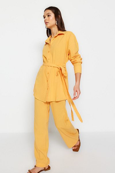 Trendyol Collection Oranges gewebtes Oberteil-Unterteil mit Knoten TWOSS23AU00072
