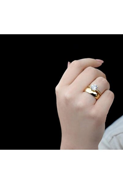 Çelikoğlu Kuyumculuk 8 Ayar Altın Tektaş Alyanslı Twin Yüzük 2,27 Gr