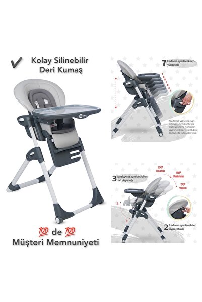 4KİDS Lüx Asansörlü Mama Sandalyesi Kademe Ayarlı Mama Sandalyesi