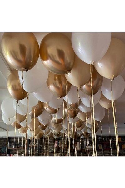 Deniz Party Store Chrome Gold 5 Pieces Sea Sand 5 Pastel White Balloons 5 Pieces Total 15 Balloon Set