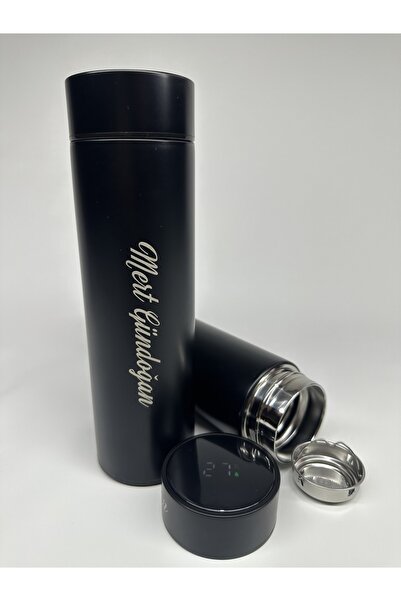 Gündoğan Kristal Kişiye Ve Isme Özel Siyah Renk Termos Ledli Ve Süzgeçli / 450ml