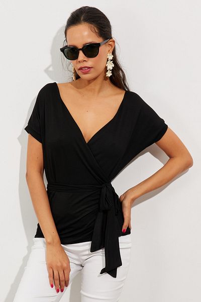 Cool & Sexy Damska czarna bluzka z podwójnymi piersiami EY2496