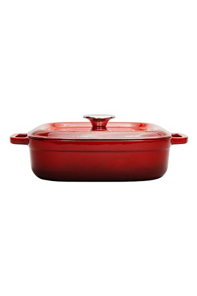 Sürel Red Square Aroma Shallow Cast Pot with Lid - 26X26