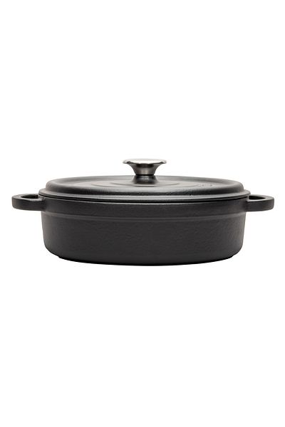 Sürel Aroma Lid Black Round Shallow Cast Pot 28 Cm