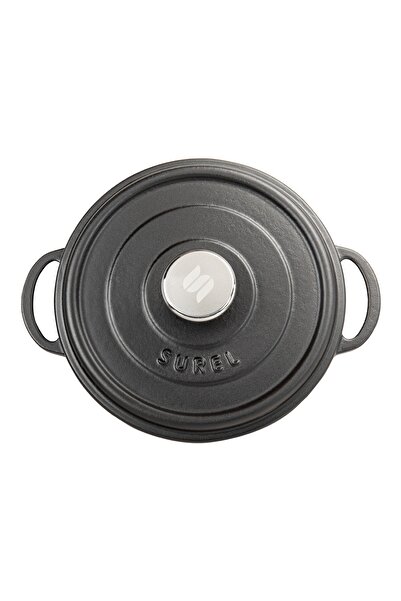 Sürel Aroma Kapak Siyah Yuvarlak Derin Döküm Tencere 24 Cm