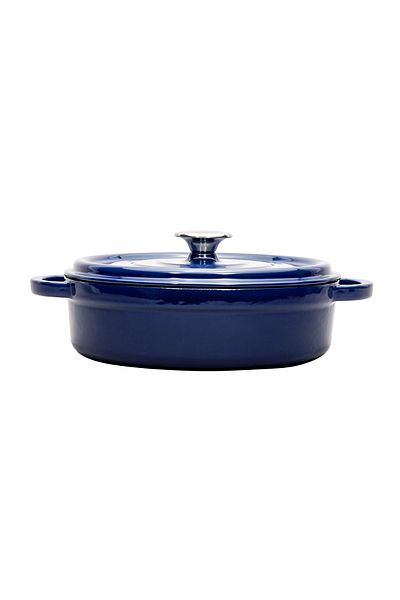 Sürel Aroma Lid Blue Round Shallow Cast Pot 28 Cm
