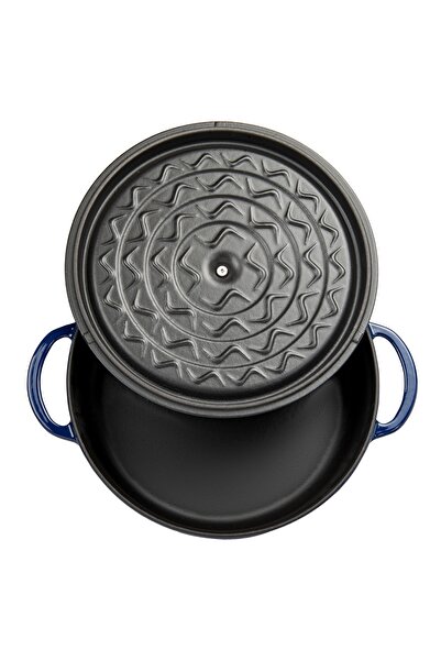 Sürel Aroma Lid Blue Round Shallow Cast Pot 28 Cm