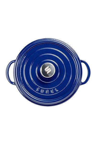 Sürel Aroma Lid Blue Round Shallow Cast Pot 28 Cm