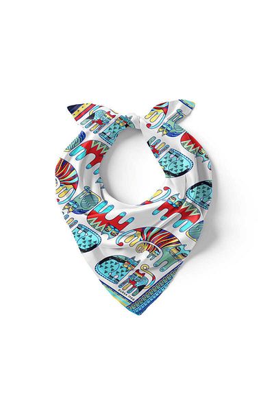 Bursa İpek Turquoise Mint Patterned Silky Handkerchief